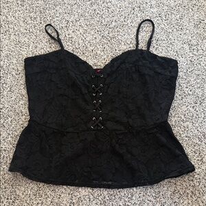 Guess Black Lace Peplum Camisole with Lace-Up Front